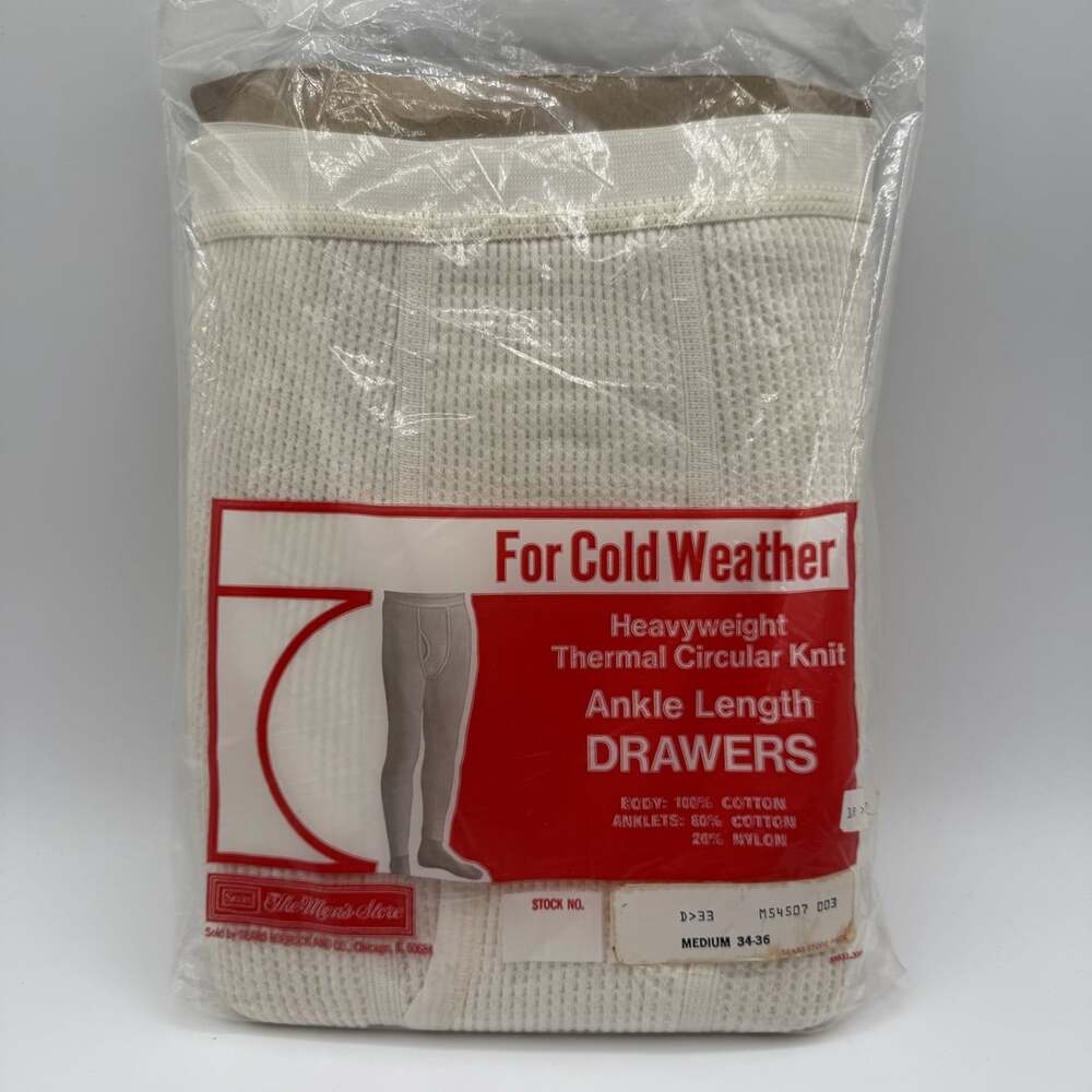 Vintage Sears Heavyweight Thermal Circular Knit Ankle Length Drawers MEDIUM NIP